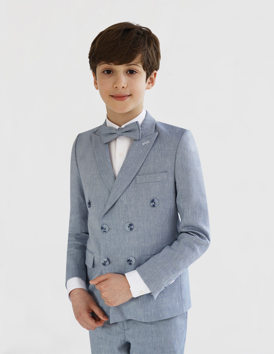 Costume Garçon de Cérémonie Croisé en Lin Bleu 2