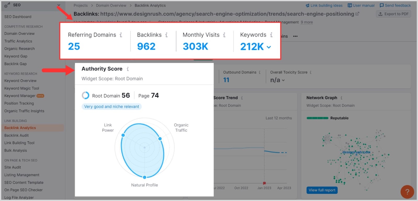 Select any backlink and see relevant details