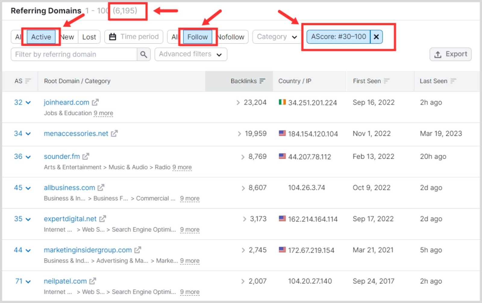 Sorting the referring domains