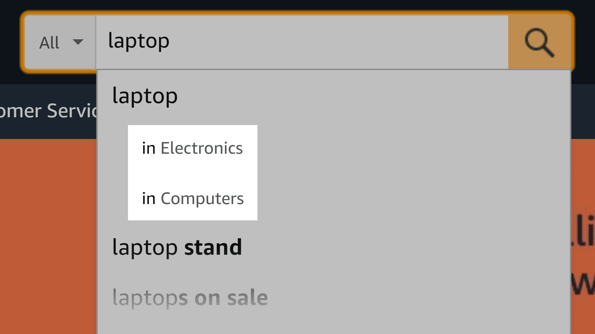 Amazon search – Category suggestions