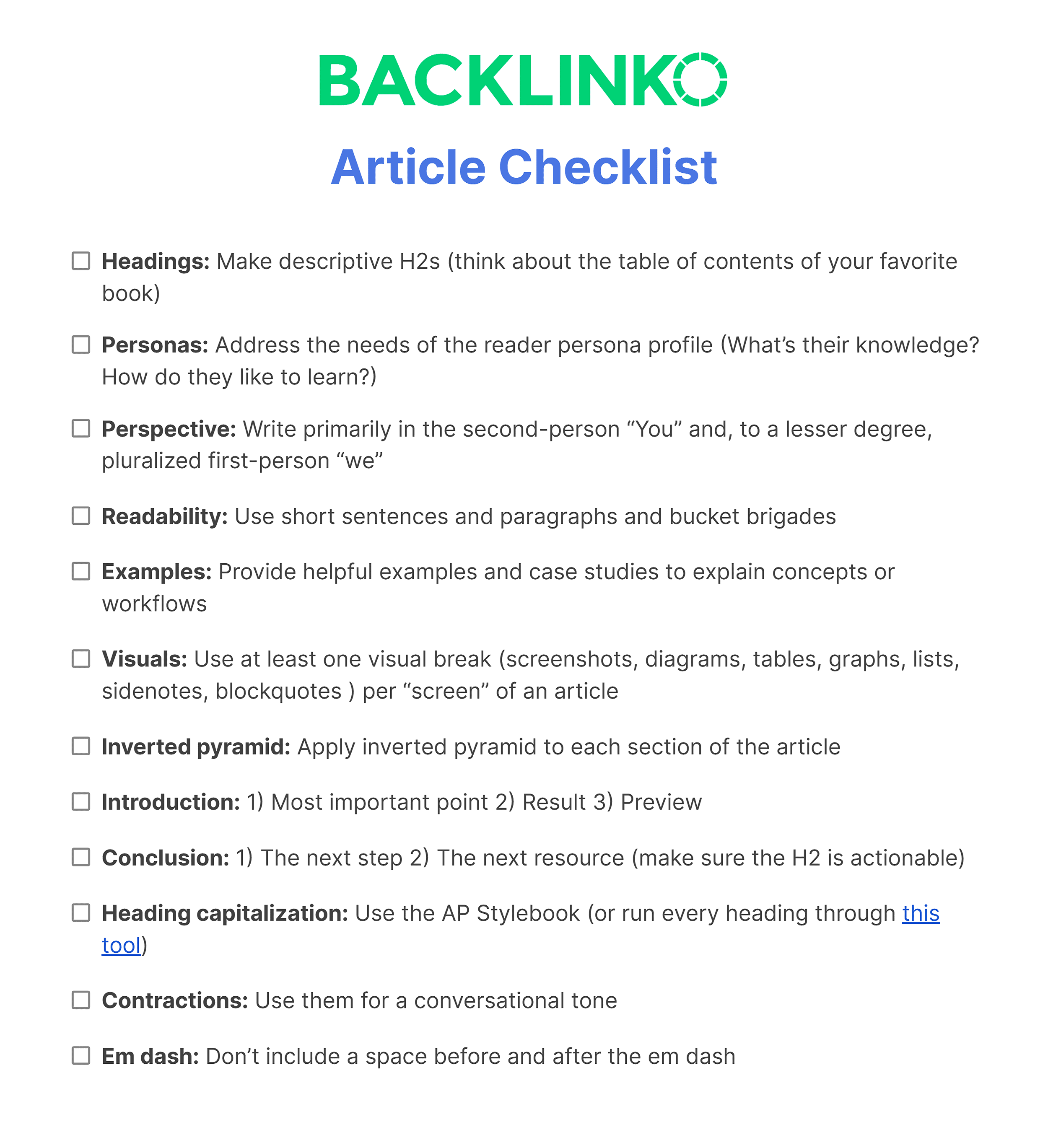 Backlinko – Article checklist