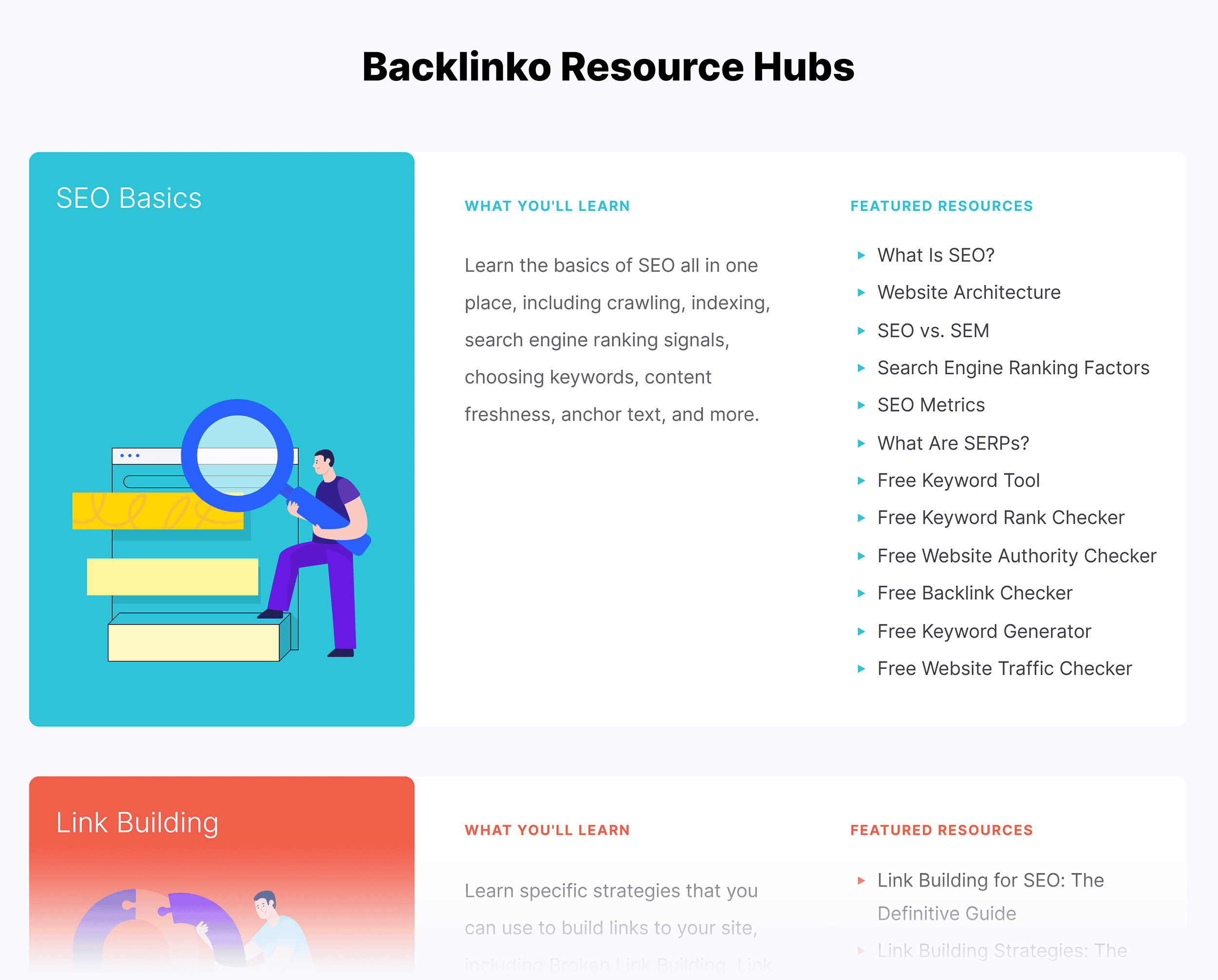 Backlinko – Homepage hub links