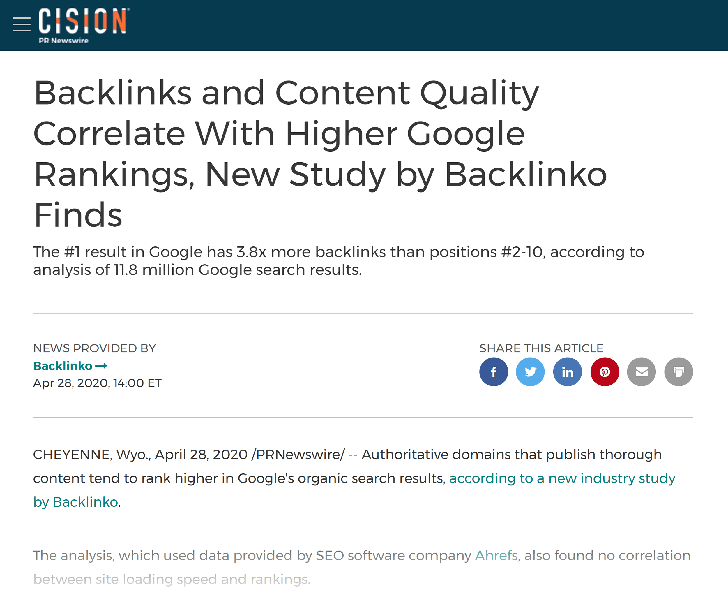 Backlinko press release