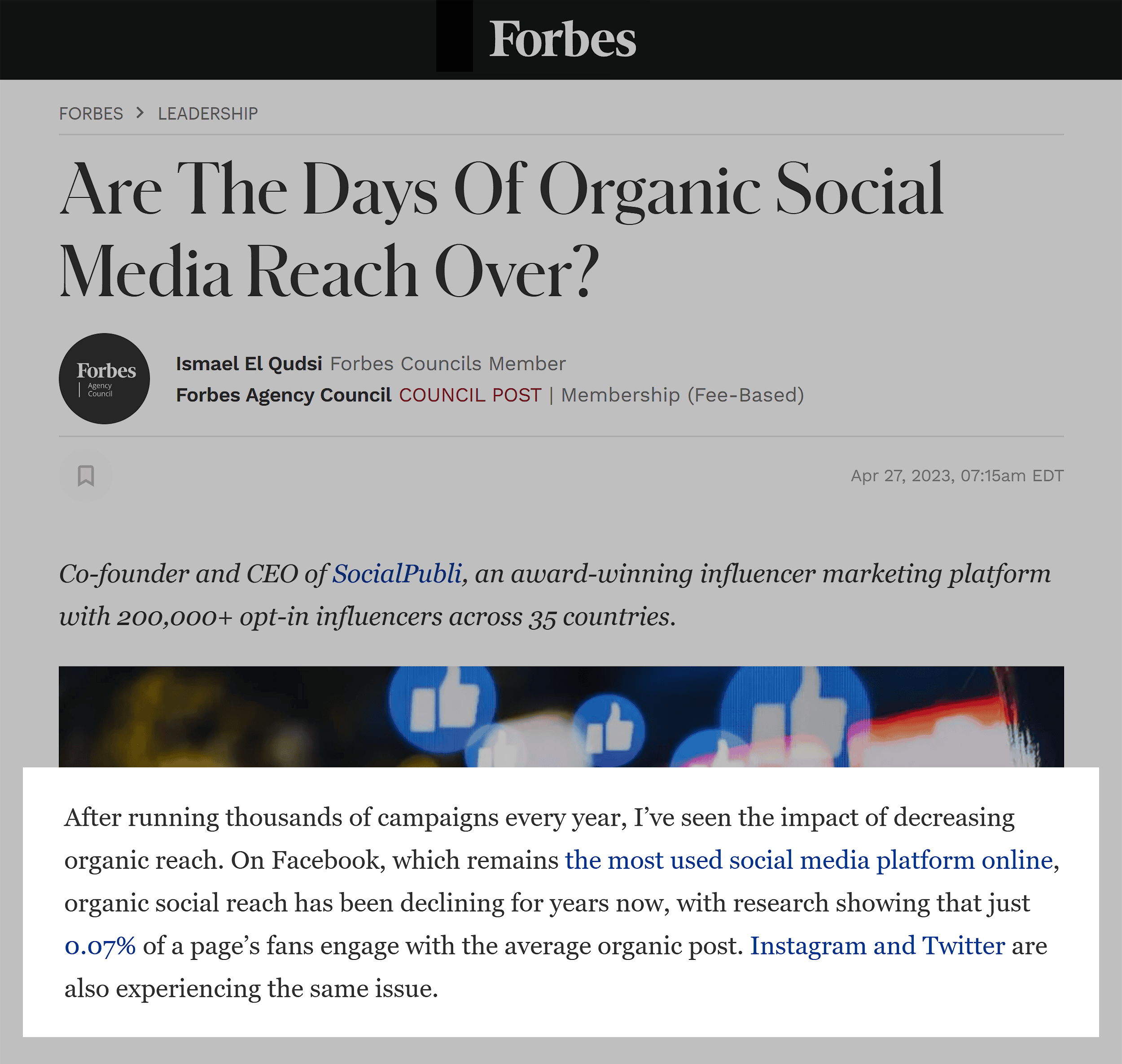 Forbes – Social media reach