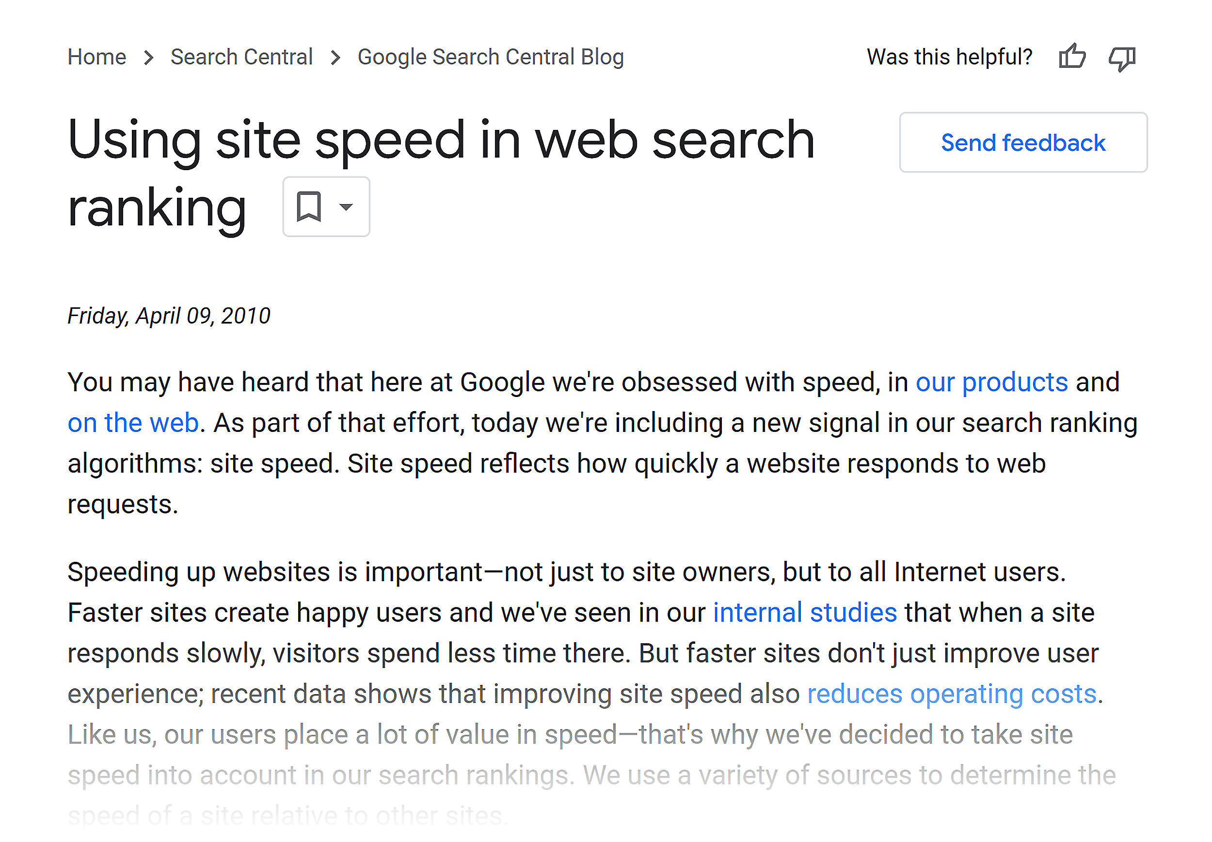 Google Search Central – Using site speed in ranking