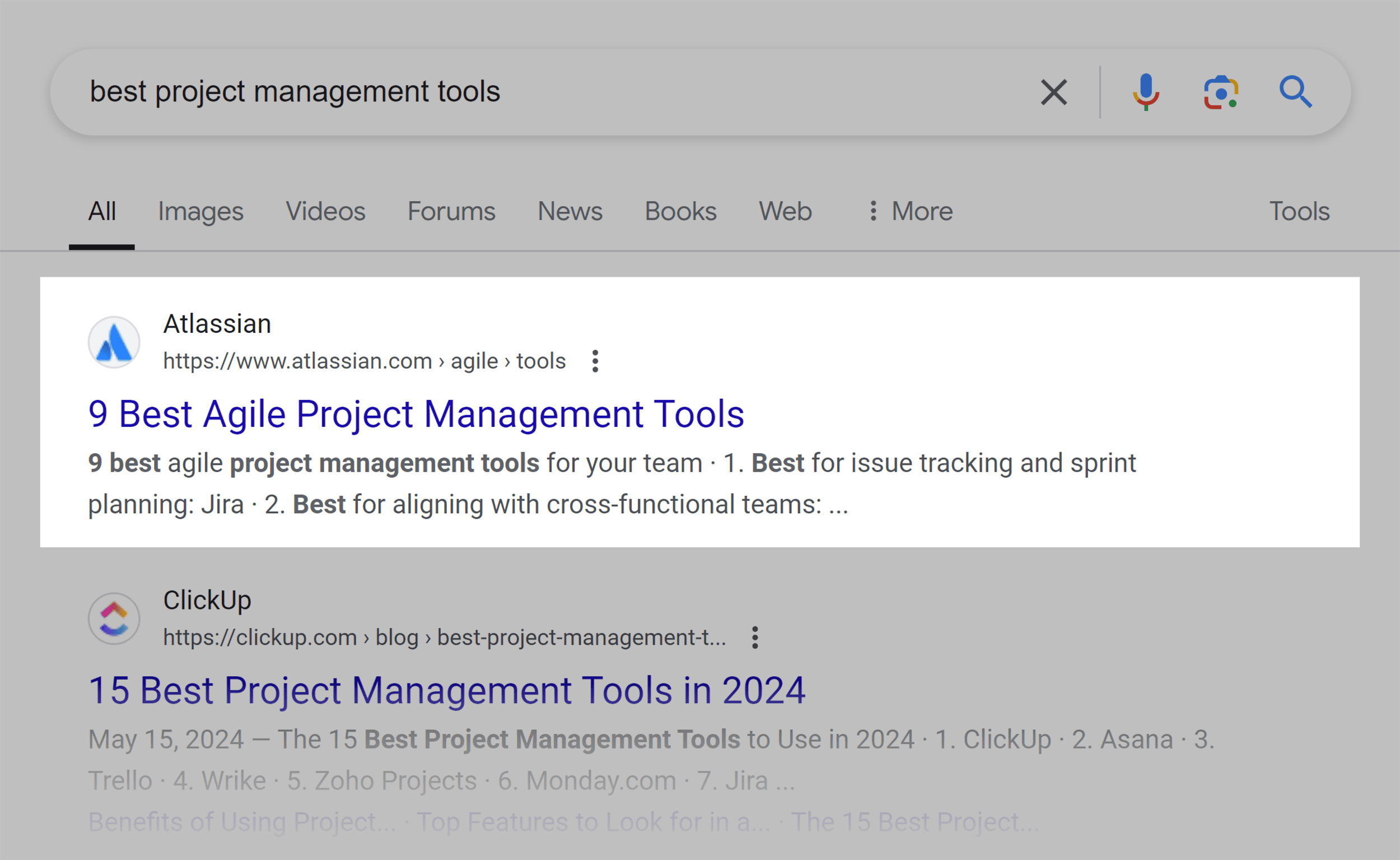 Google SERP – Best project management tools