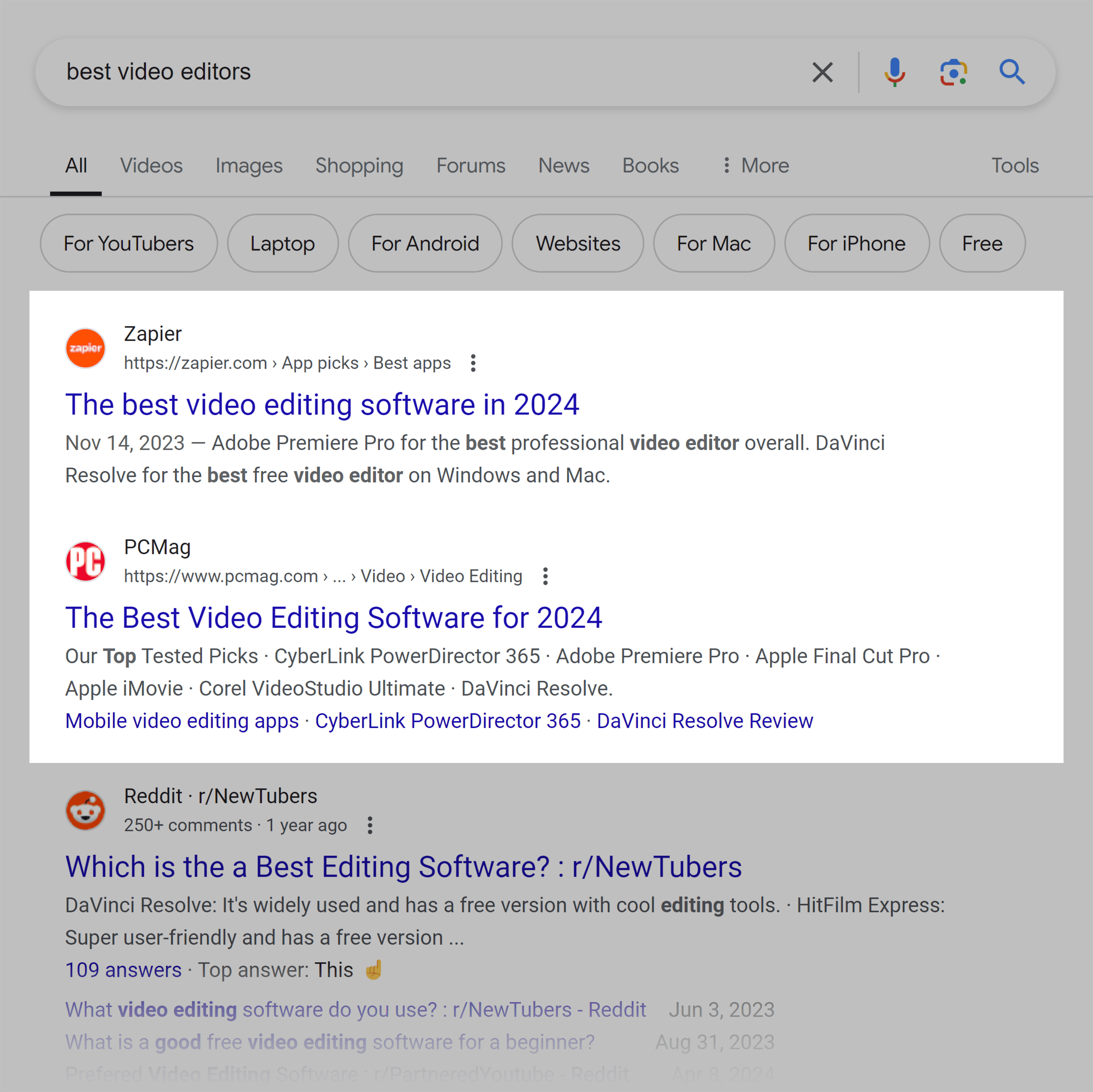 Google SERP – Best video editors