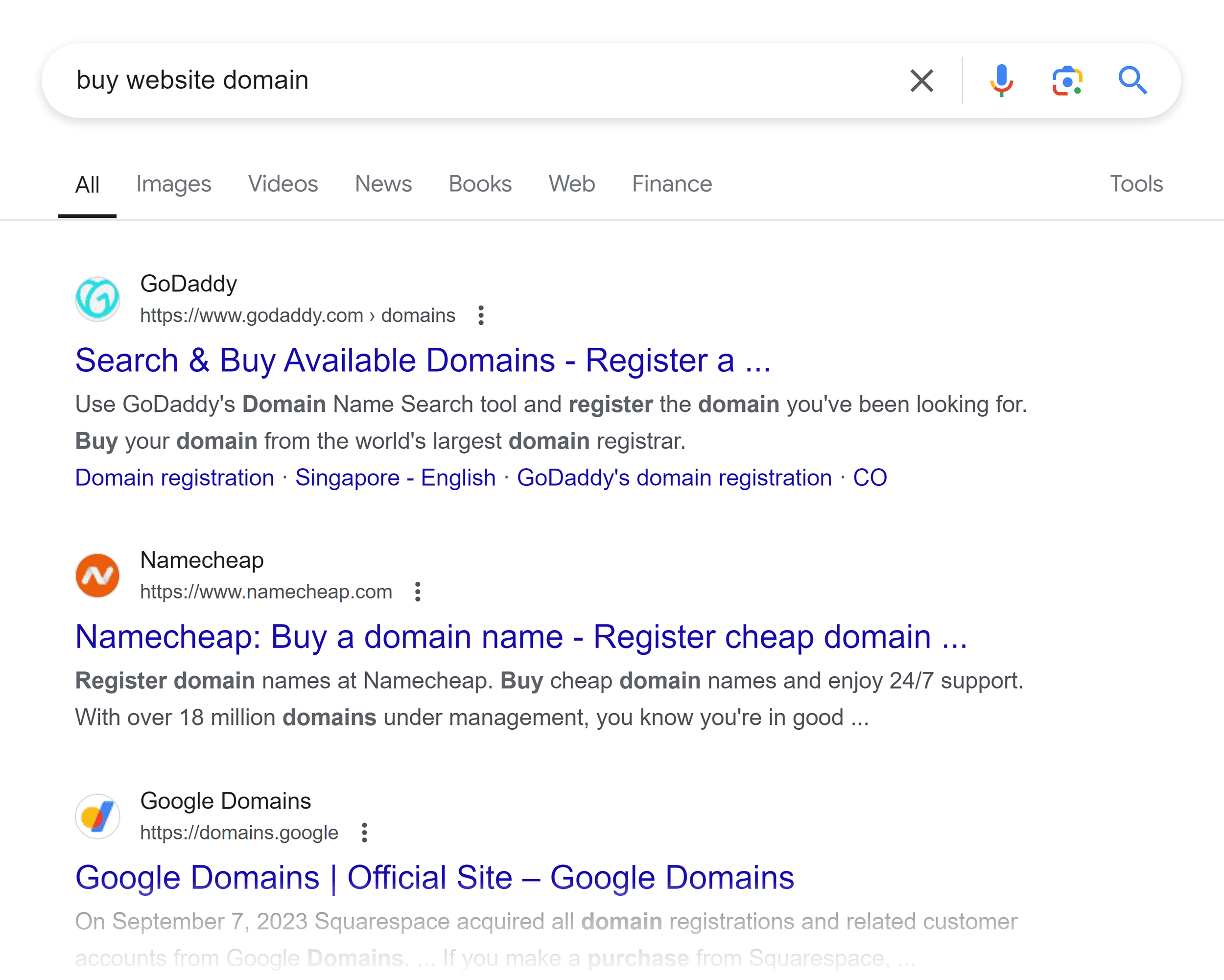 Google SERP – Buy website domain