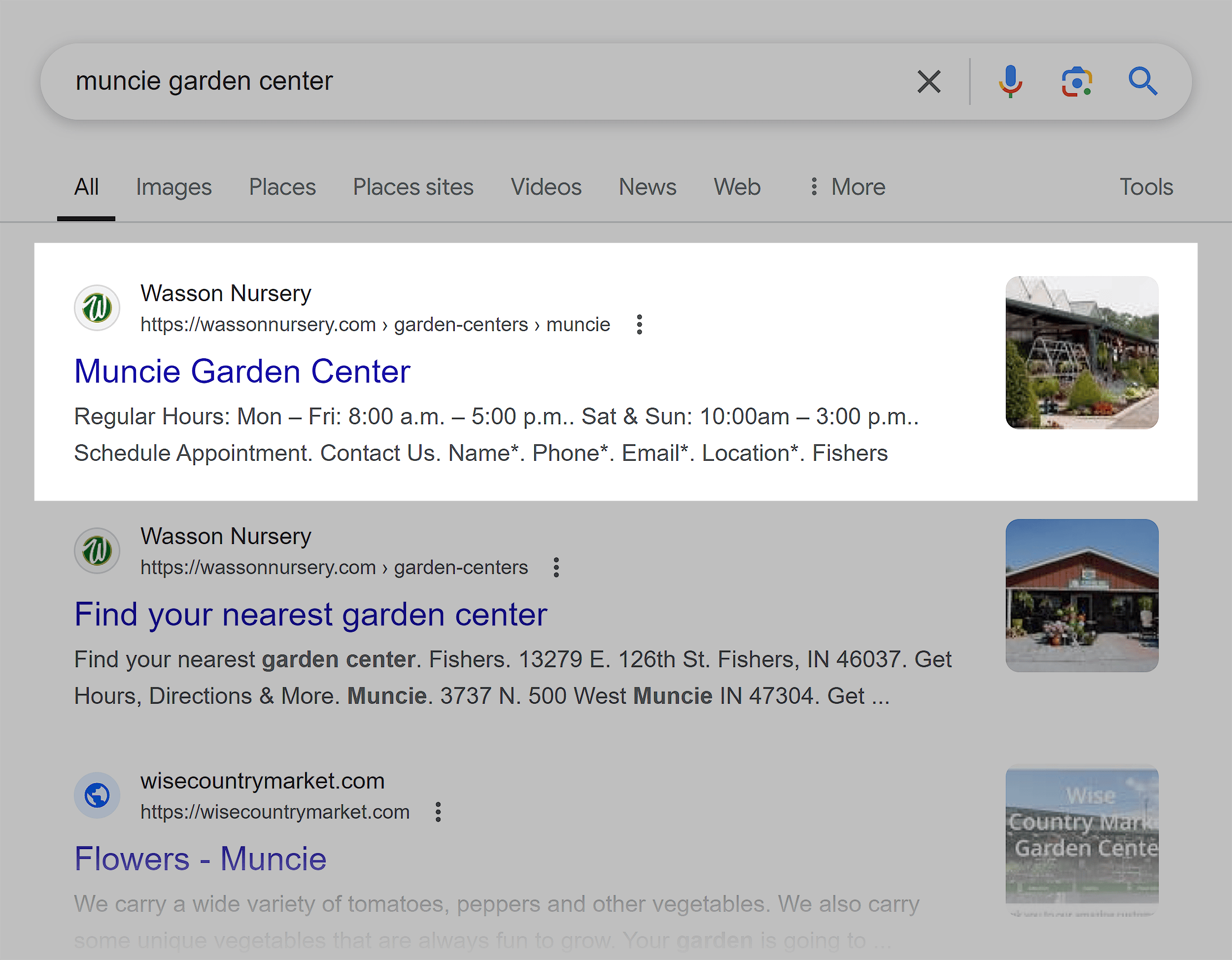 Google SERP – Muncie Garden Center