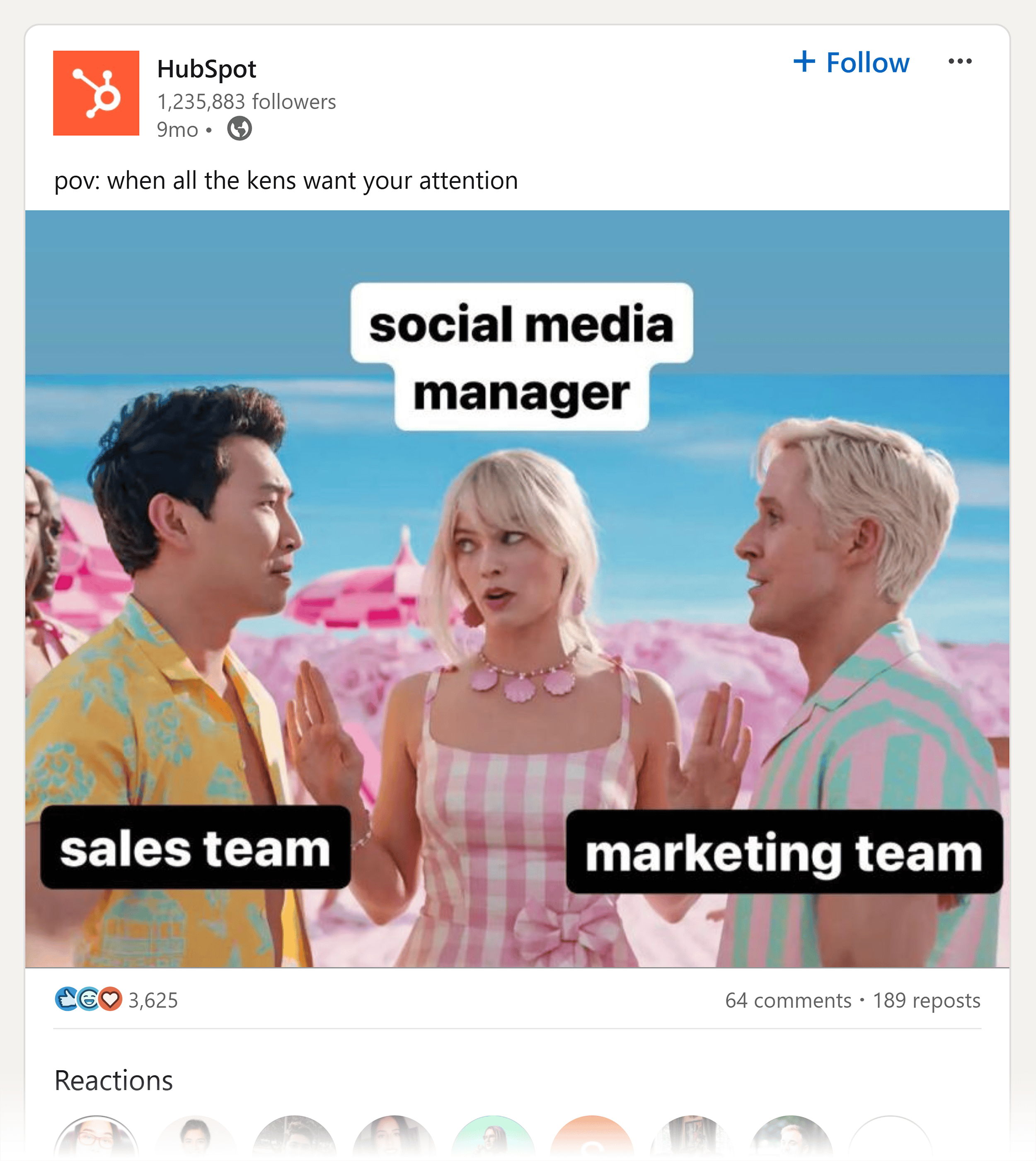 LinkedIn – HubSpot – Barbie meme