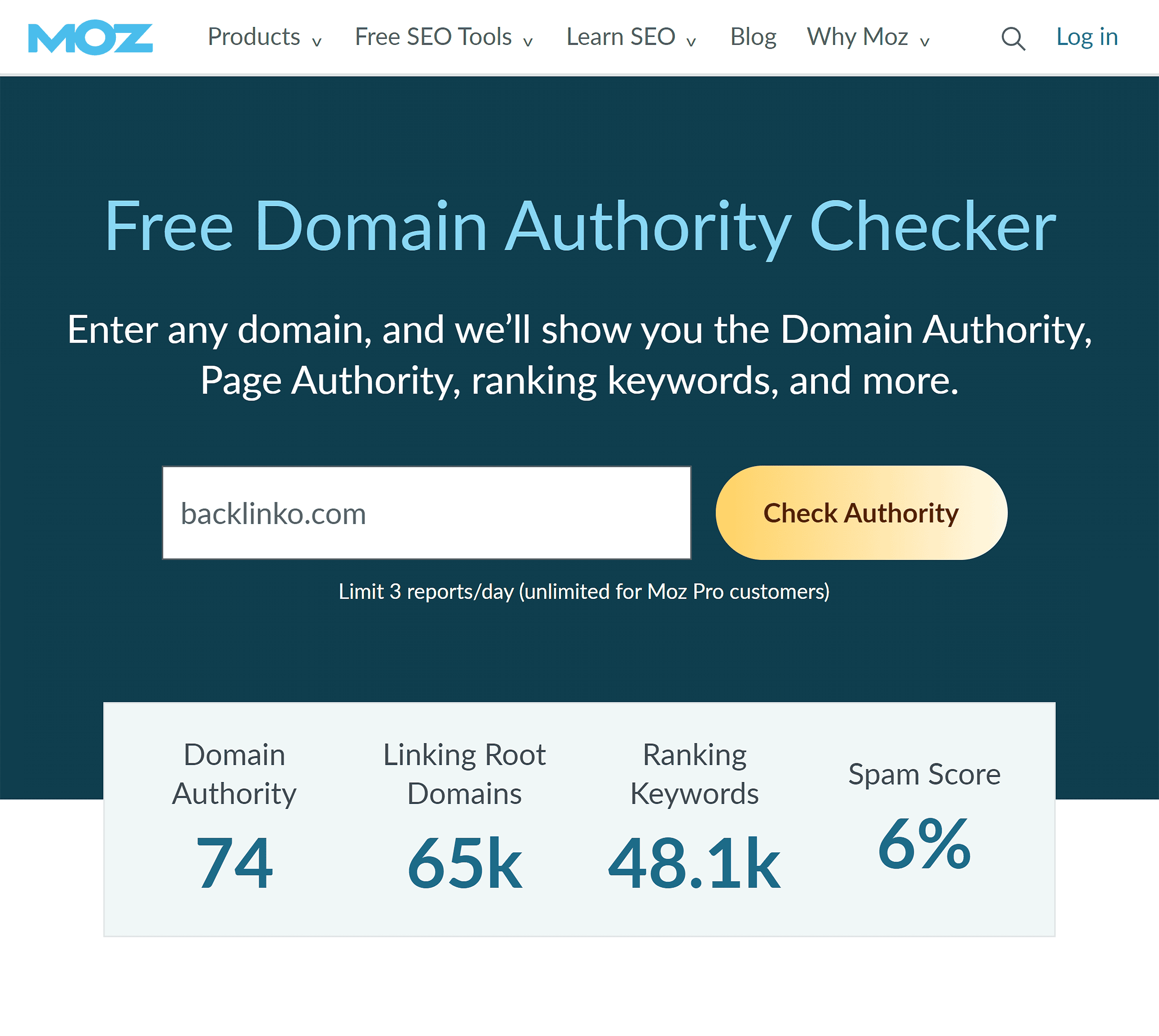 Moz – Authority Checker – Backlinko