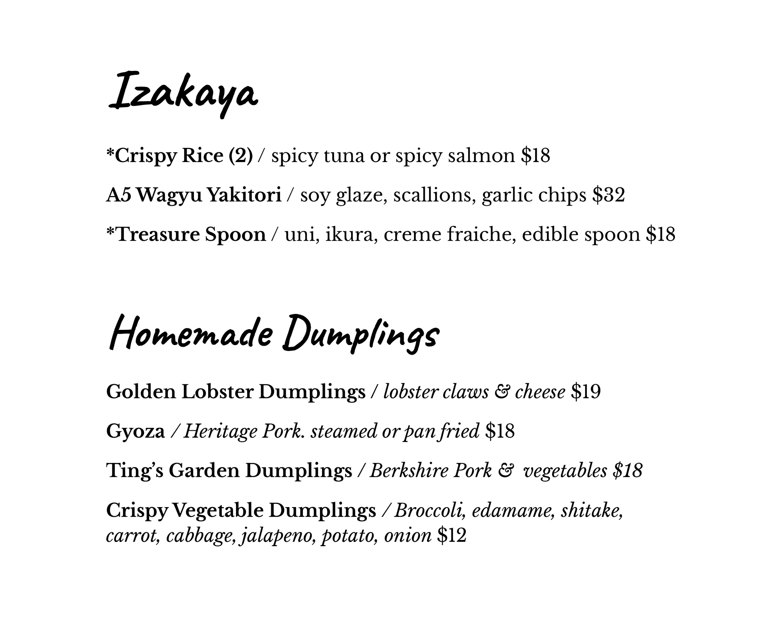 Oishii Boston – Busines – Menu