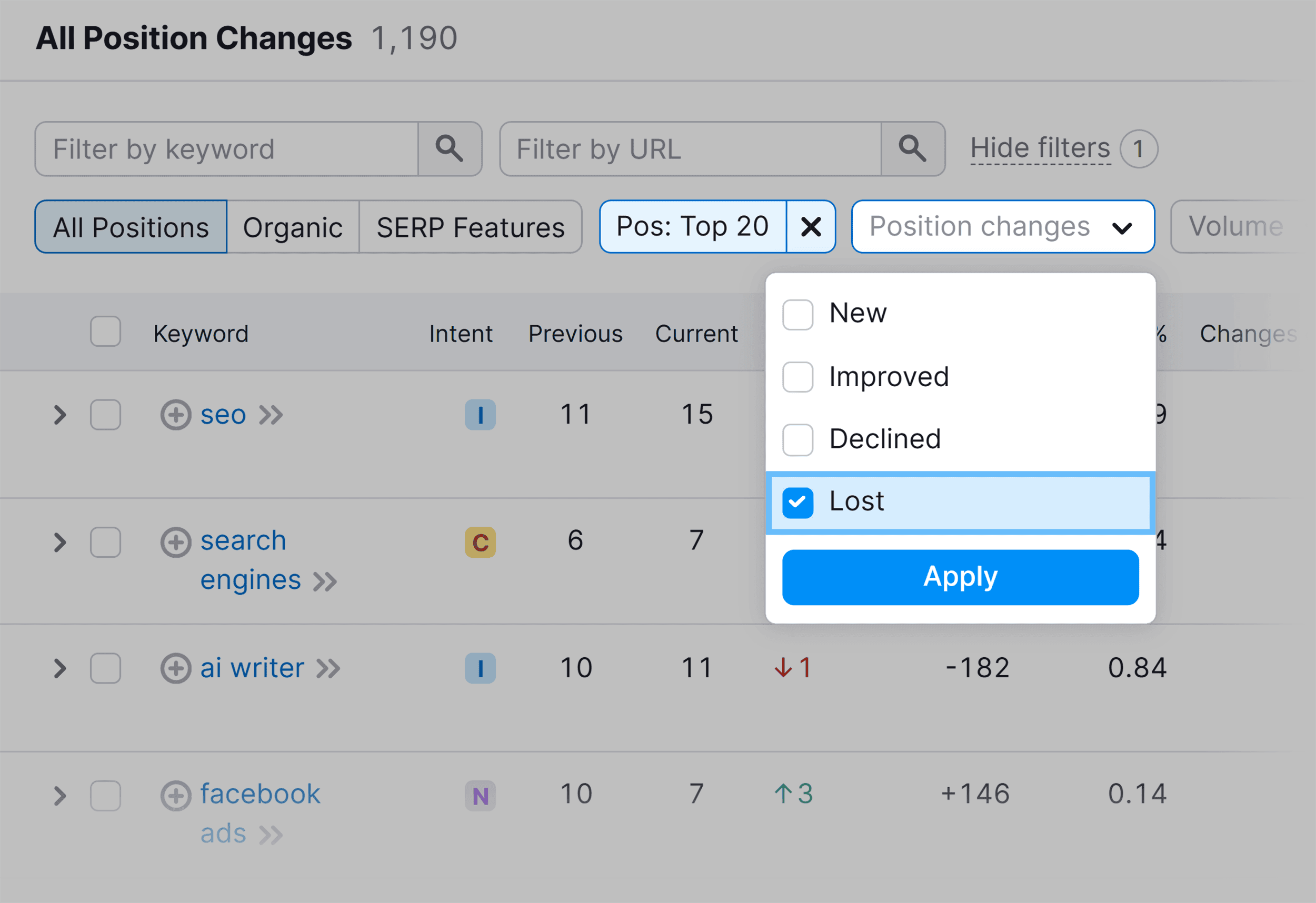 Organic Research – Position change filter