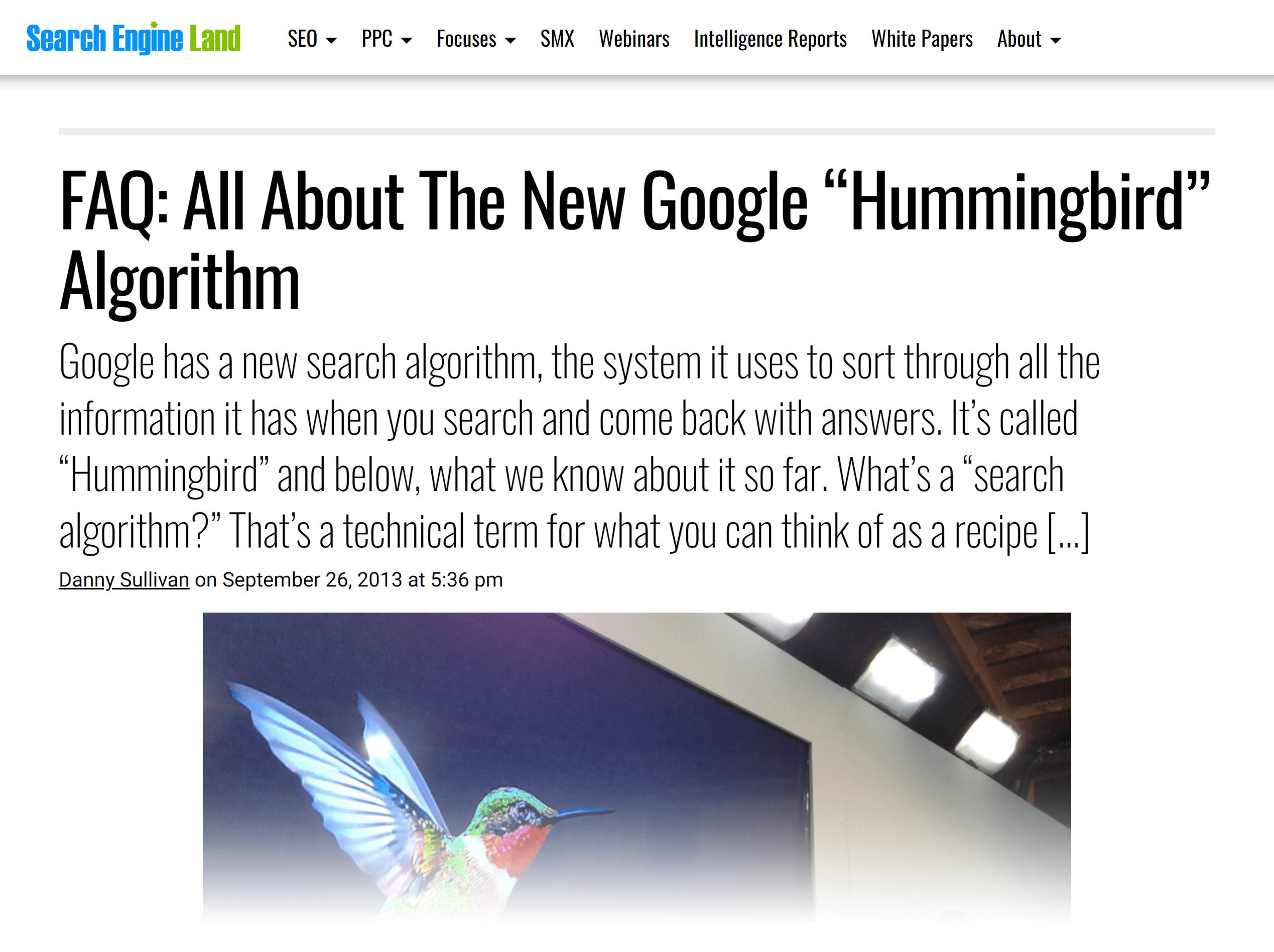 Search Engine Land – Google Hummingbird FAQ