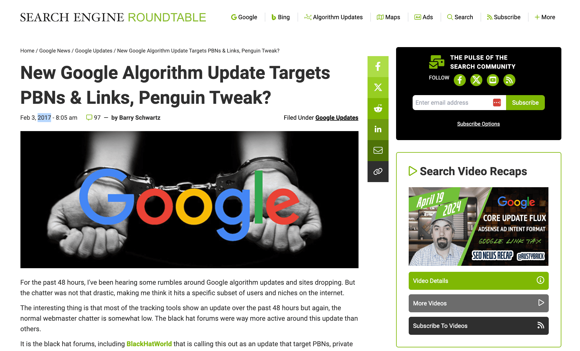 Seroundtable – Google algorithm update targets PBN