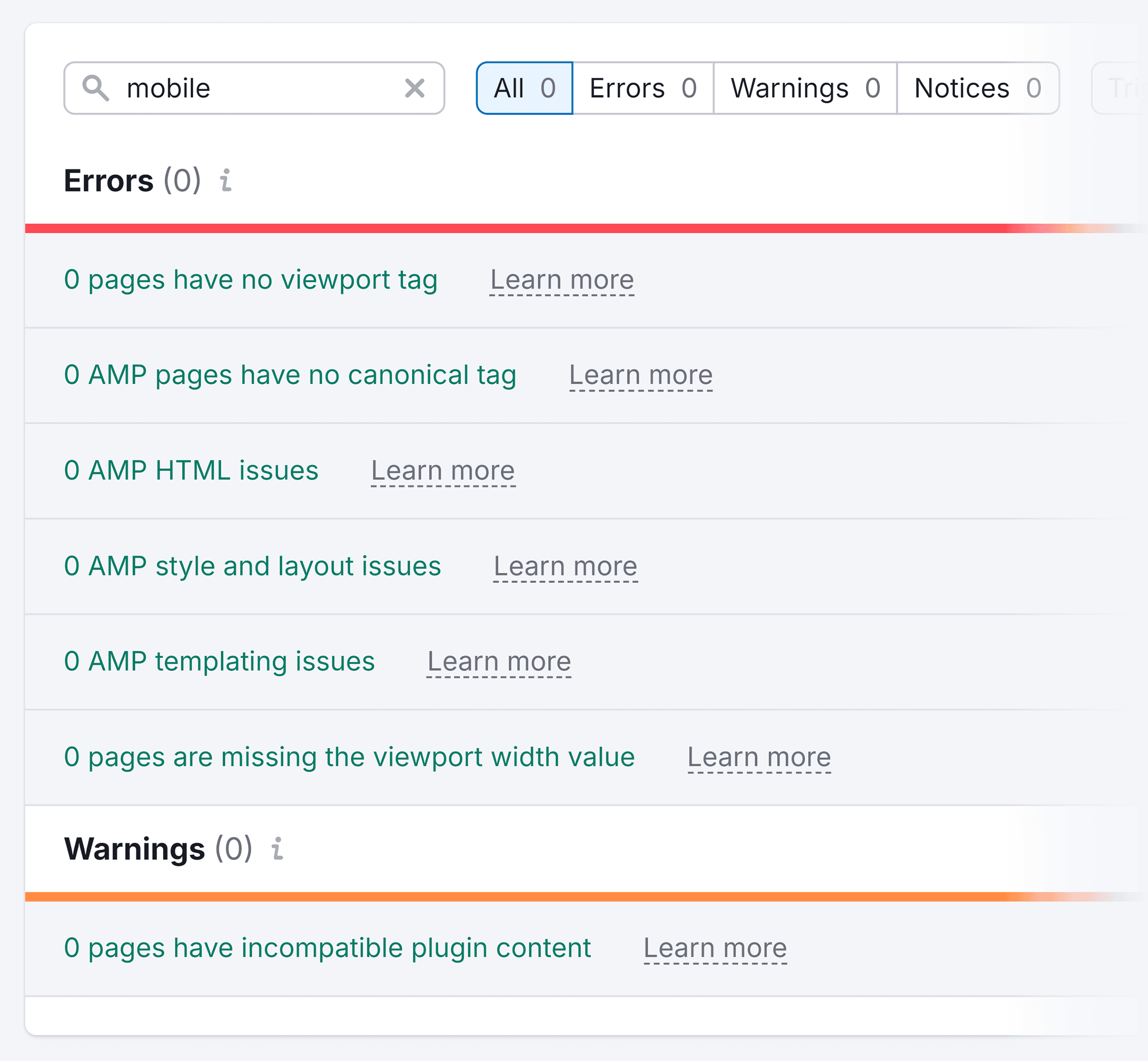 Site Audit – Mobile – Issues