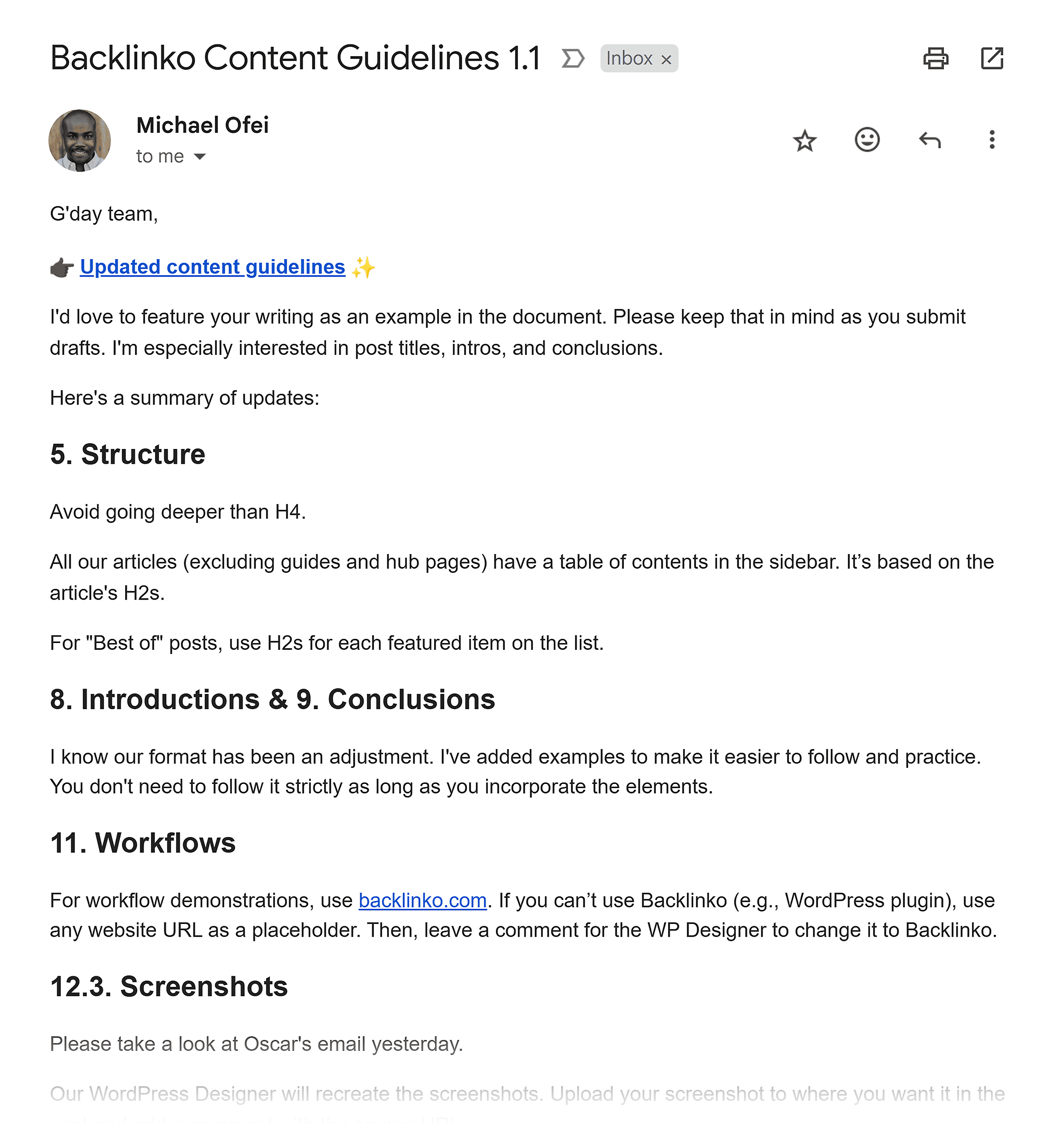 Updated guidelines email