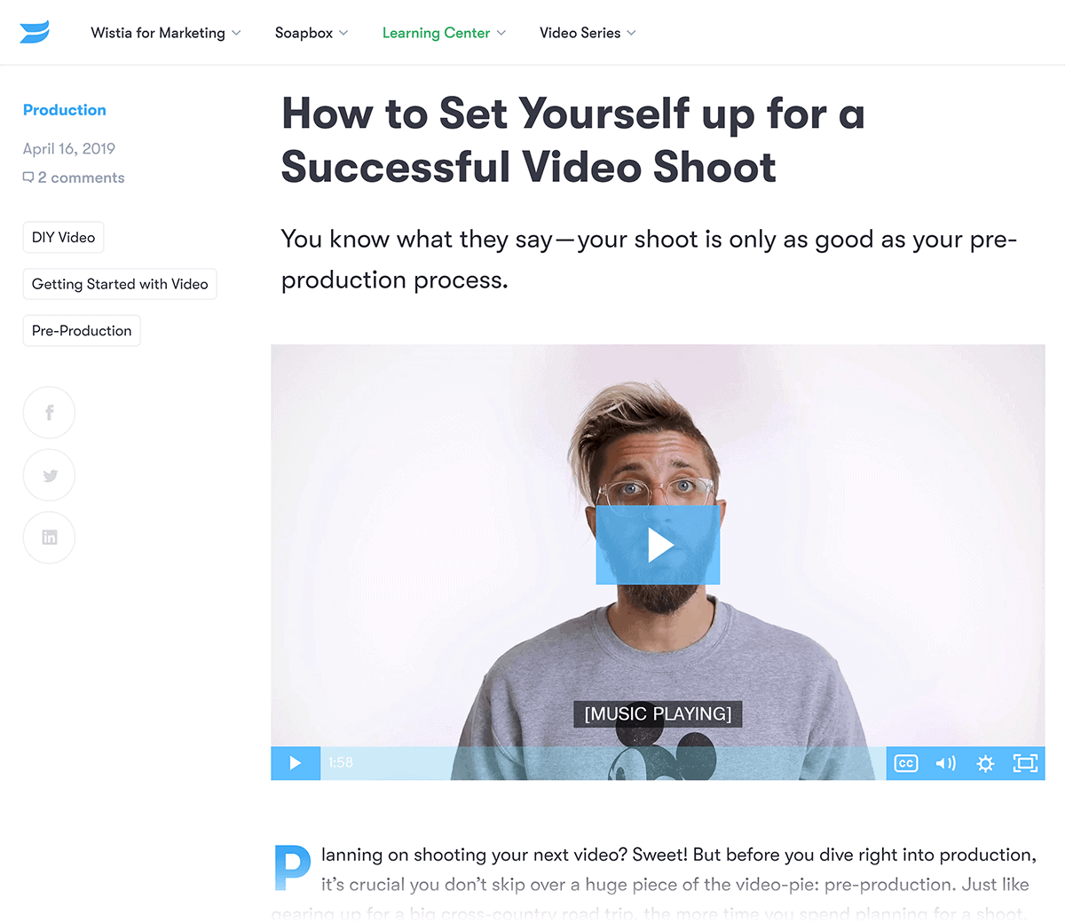 Wistia content on video production